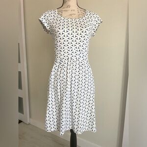 J McLaughlin SMALL White/ blue Catalina Cloth Emma Dress With Pockets …